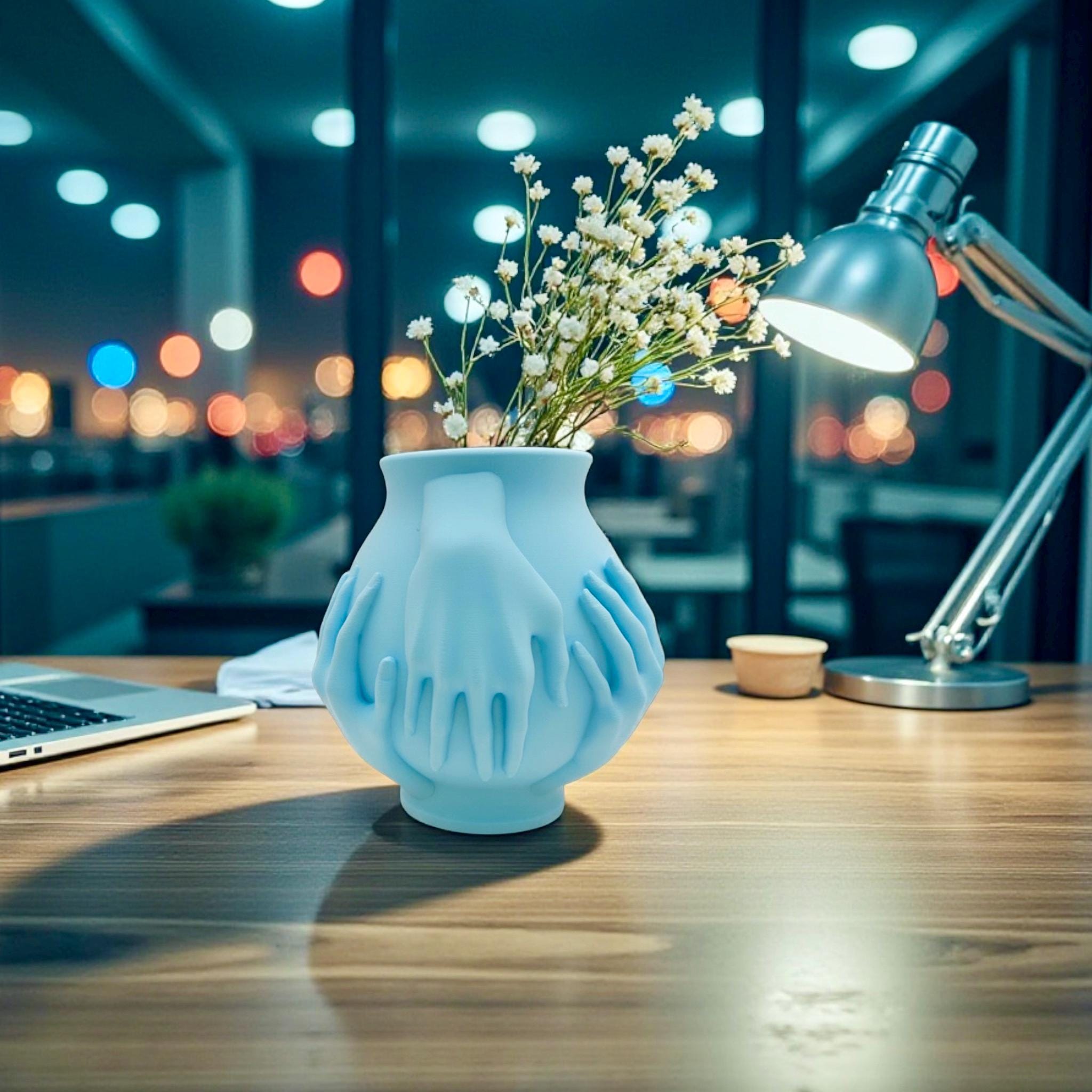 Multi-Hand Vase styled with mixed florals – sculptural figural centerpiece