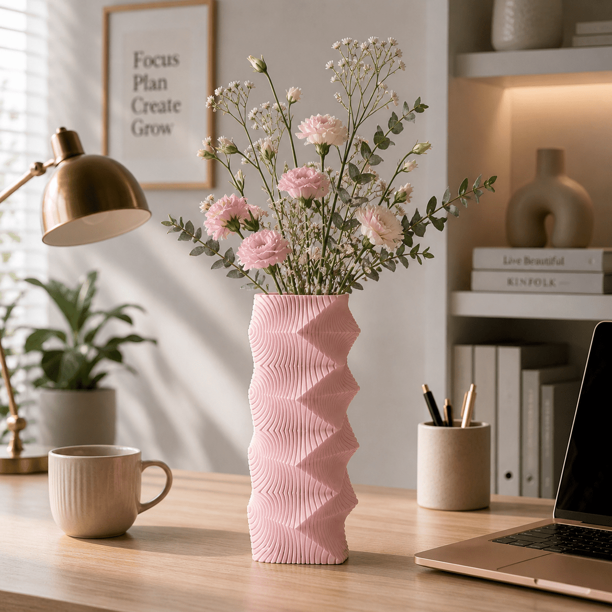Geometric Wave Vase | Tall Sculptural Column Centerpiece by Pashmation