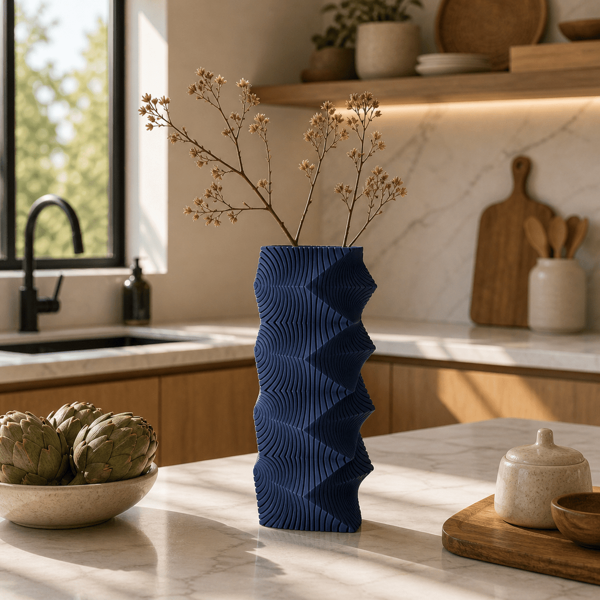 Geometric Wave Vase | Tall Sculptural Column Centerpiece by Pashmation