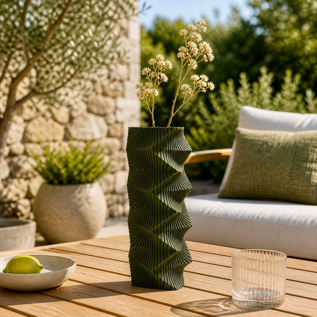 Geometric Wave Vase | Tall Sculptural Column Centerpiece by Pashmation