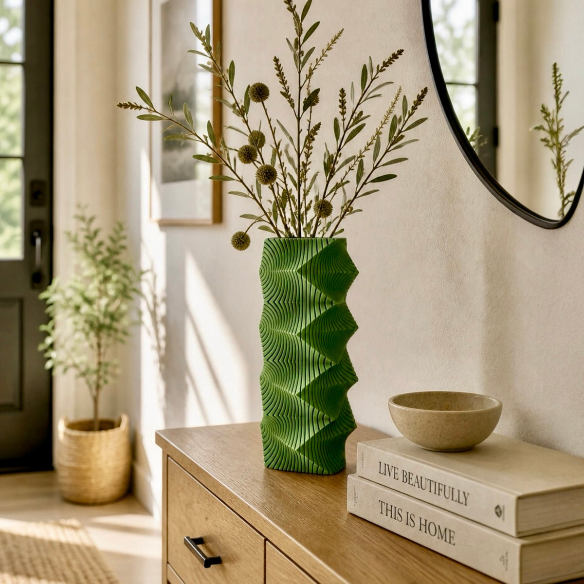 Geometric Wave Vase | Tall Sculptural Column Centerpiece by Pashmation