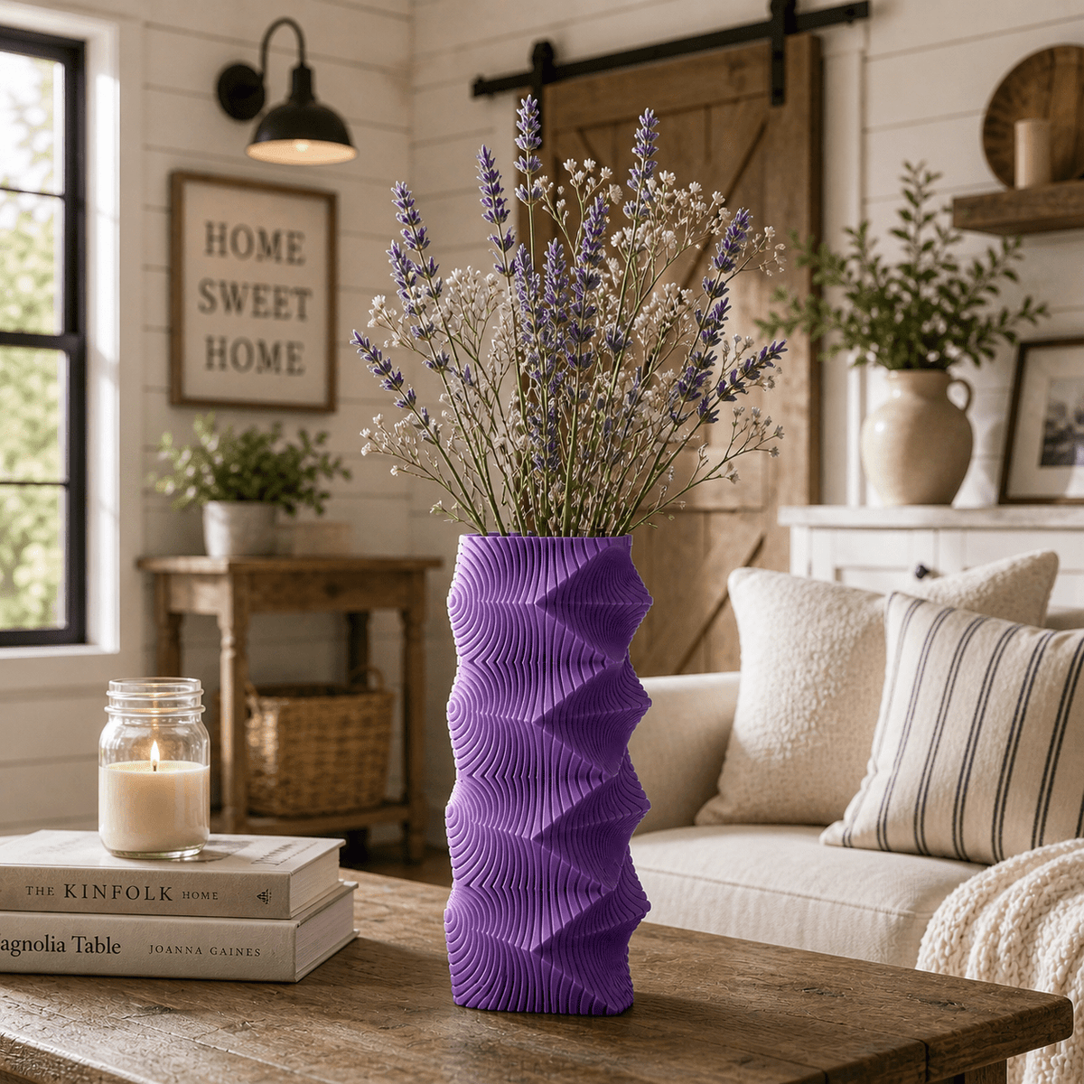 Geometric Wave Vase | Tall Sculptural Column Centerpiece by Pashmation