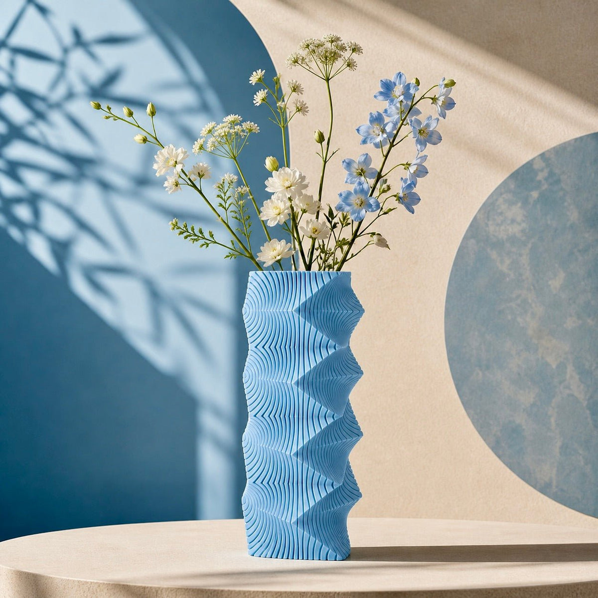 Geometric Wave Vase | Tall Sculptural Column Centerpiece by Pashmation