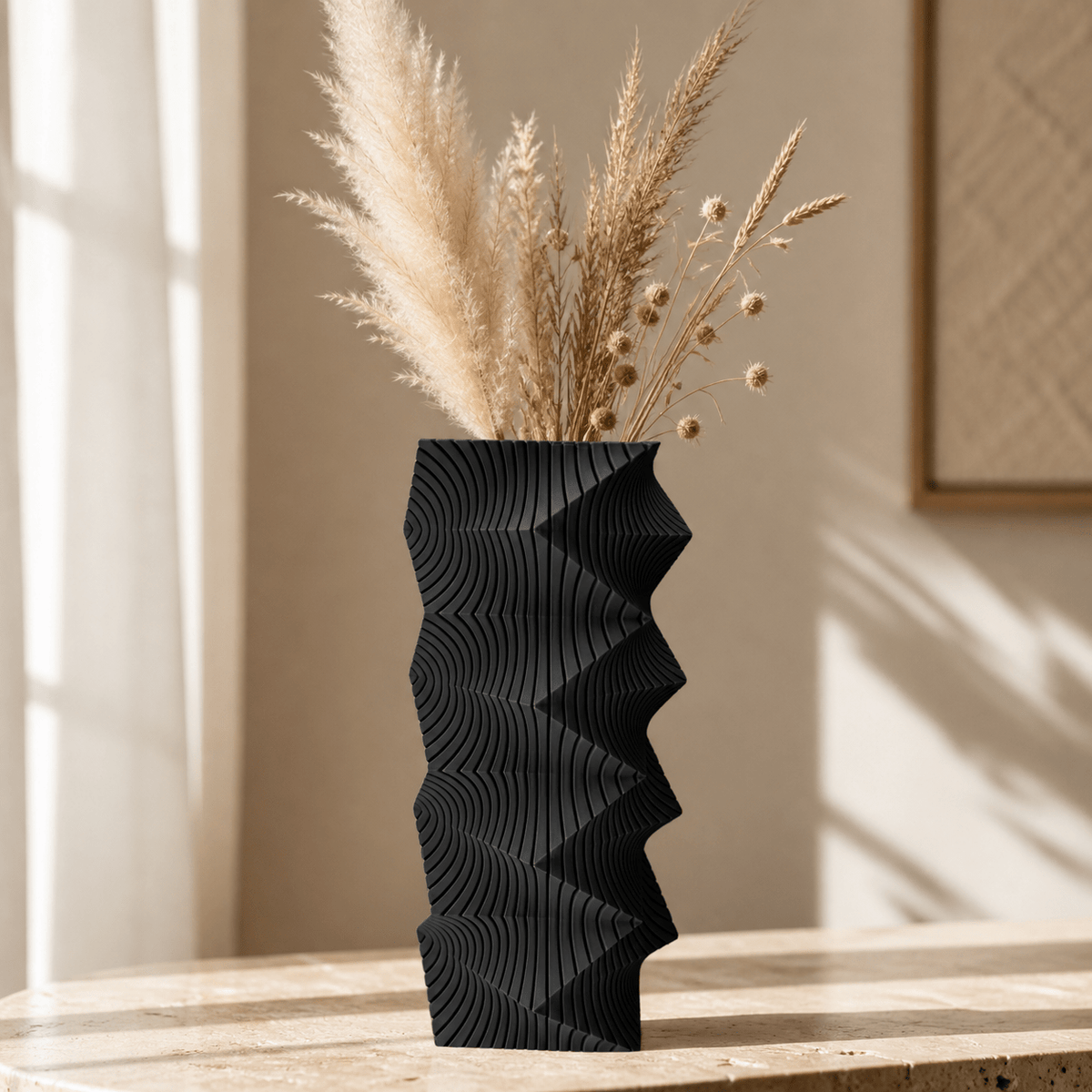 Geometric Wave Vase | Tall Sculptural Column Centerpiece by Pashmation