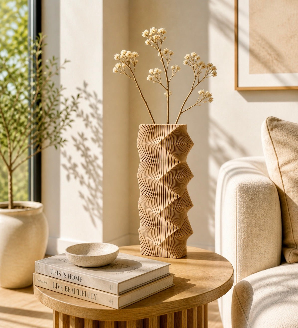 Geometric Wave Vase | Tall Sculptural Column Centerpiece by Pashmation