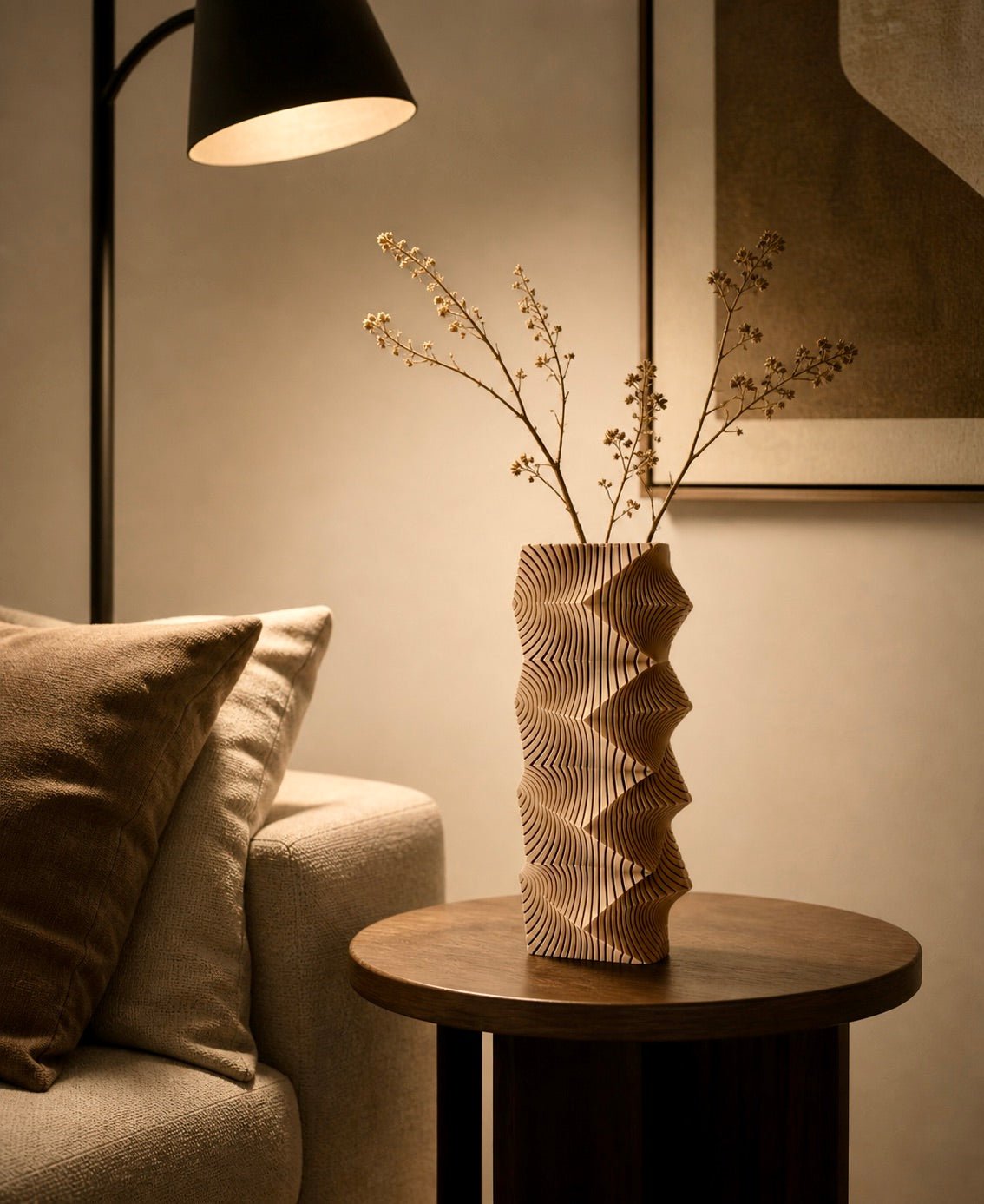 Geometric Wave Vase | Tall Sculptural Column Centerpiece by Pashmation