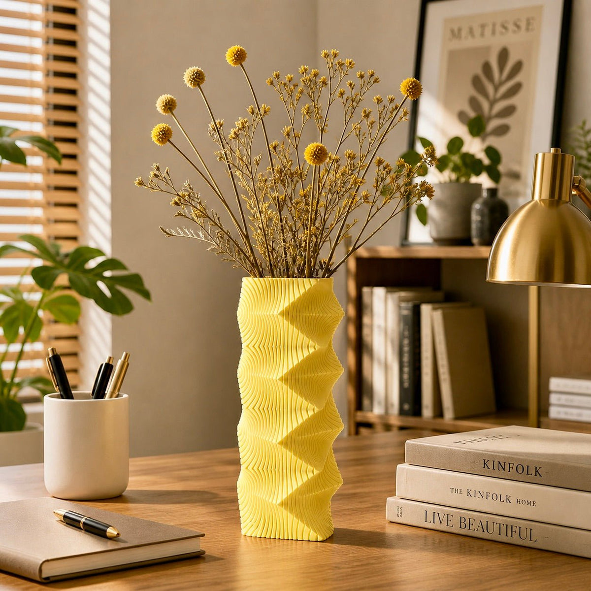 Geometric Wave Vase | Tall Sculptural Column Centerpiece by Pashmation