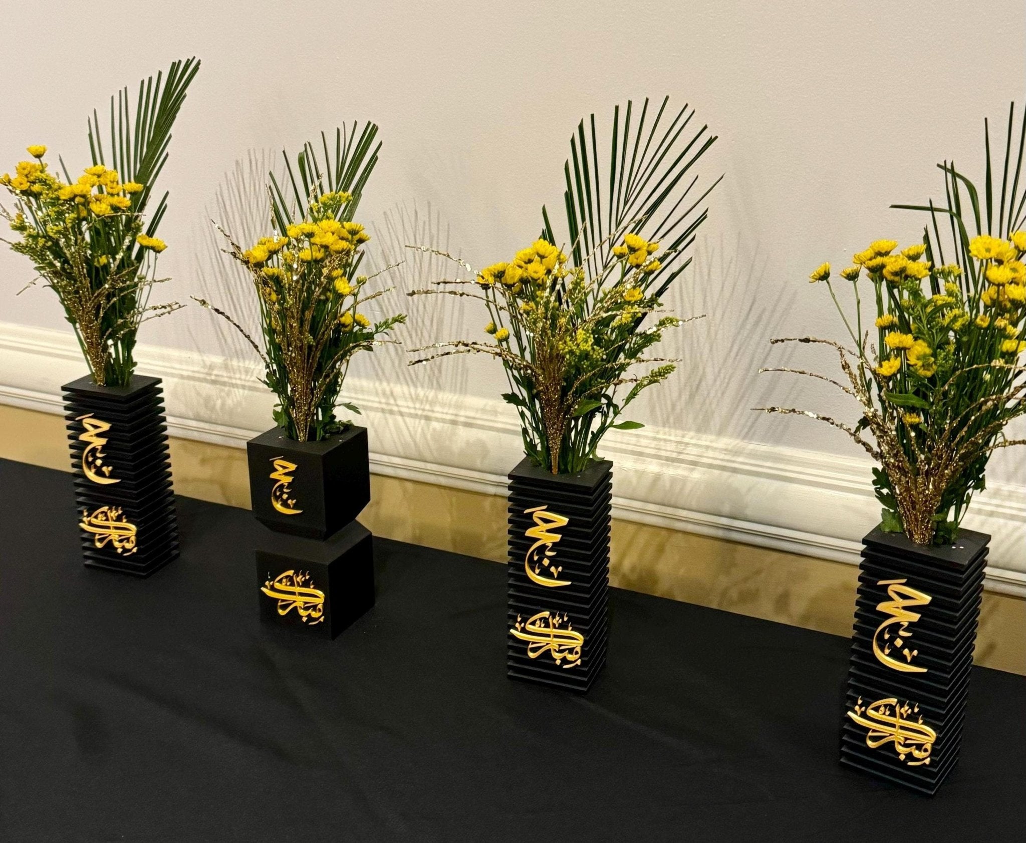 Hajj Mubarak vases displayed together for cultural home decor by Pashmation