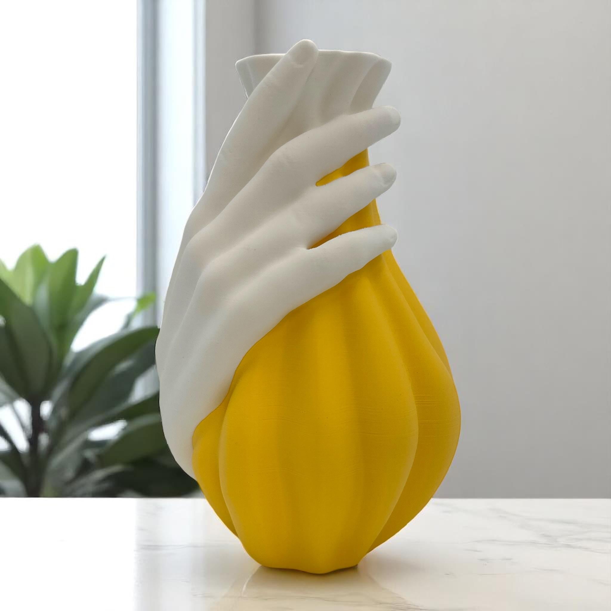 Hand Vase styled in modern interior – two-tone sculptural figural decor