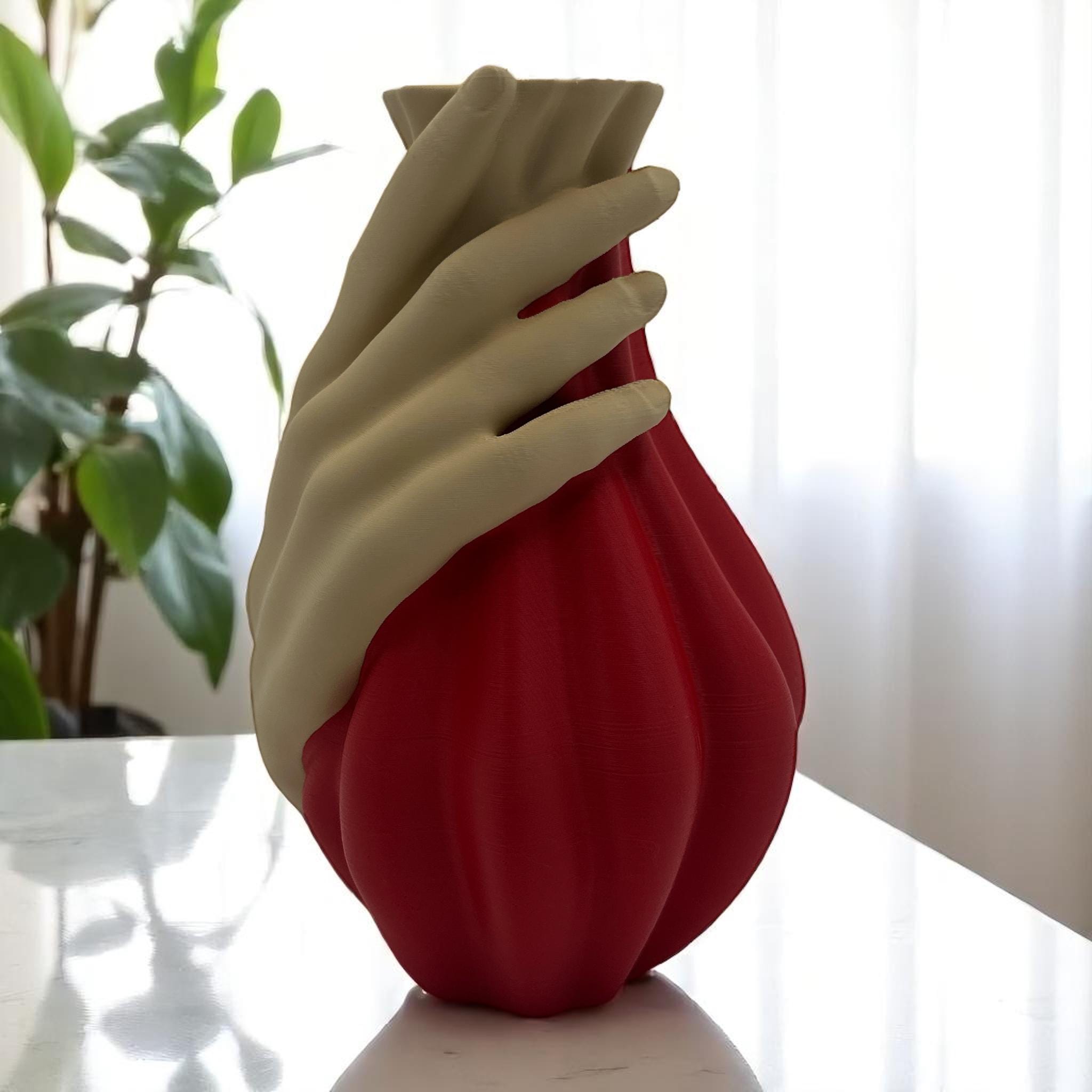 Two-tone Hand Vase styled with dried foliage – sculptural figural vase