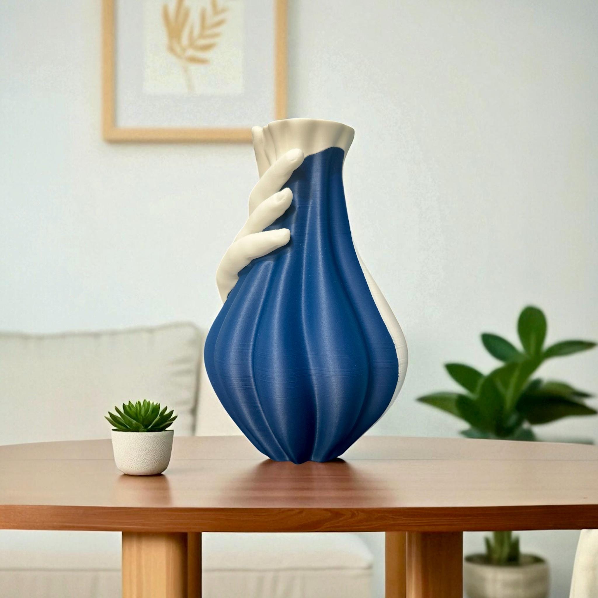 Hand Vase styled in modern interior – two-tone sculptural figural decor