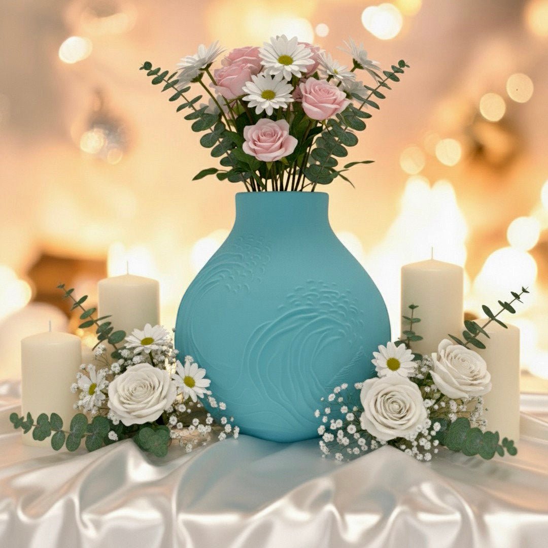 Hokusai Wave Vase Japanese Art Inspired Home Decor Centerpiece 8 - inch Ocean Design - PashmationVases