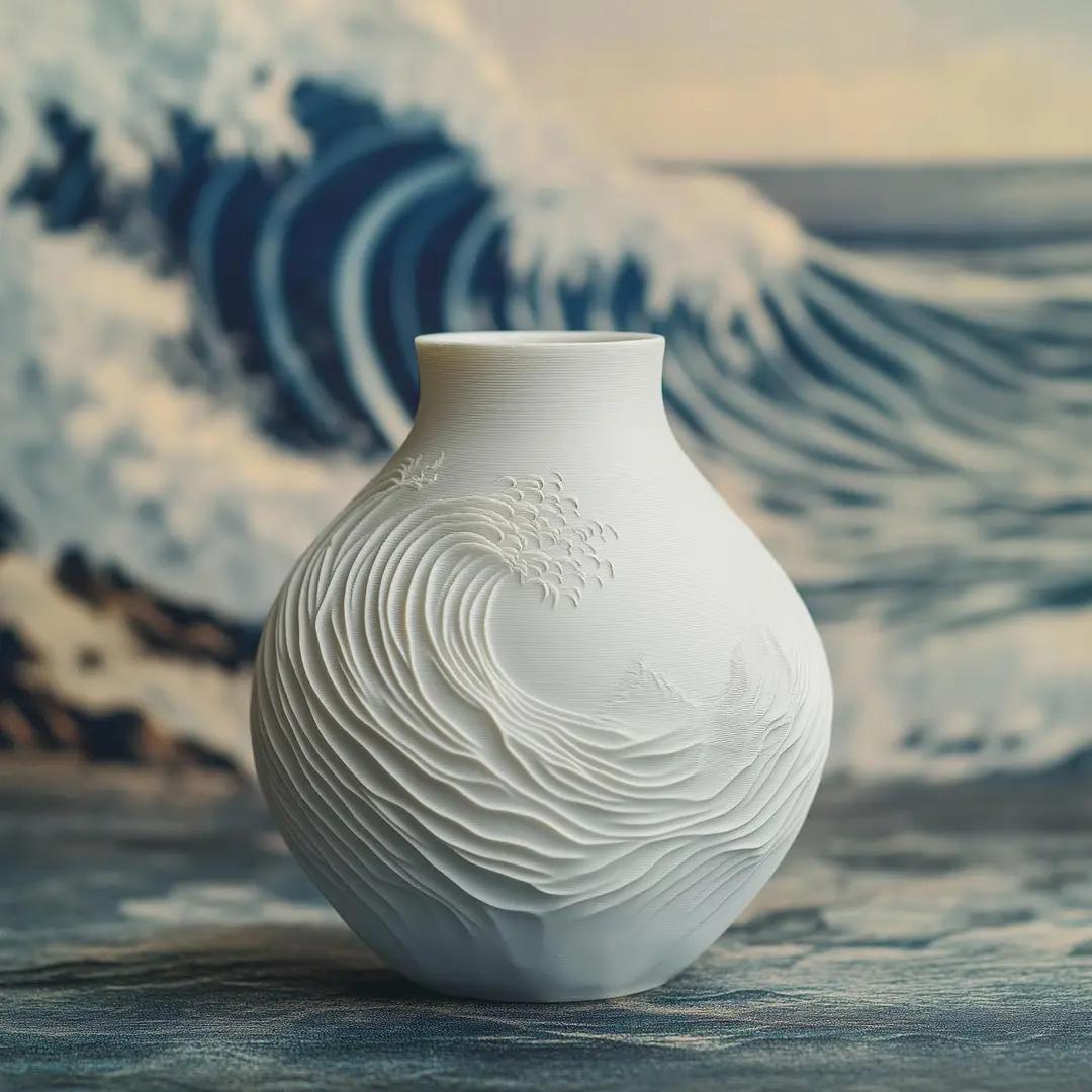 Hokusai Wave Vase Japanese Art Inspired Home Decor Centerpiece 8 - inch Ocean Design - PashmationVases