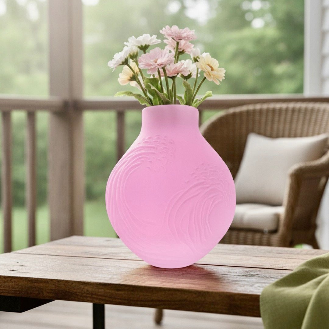 Hokusai Wave Vase Japanese Art Inspired Home Decor Centerpiece 8 - inch Ocean Design - PashmationVases