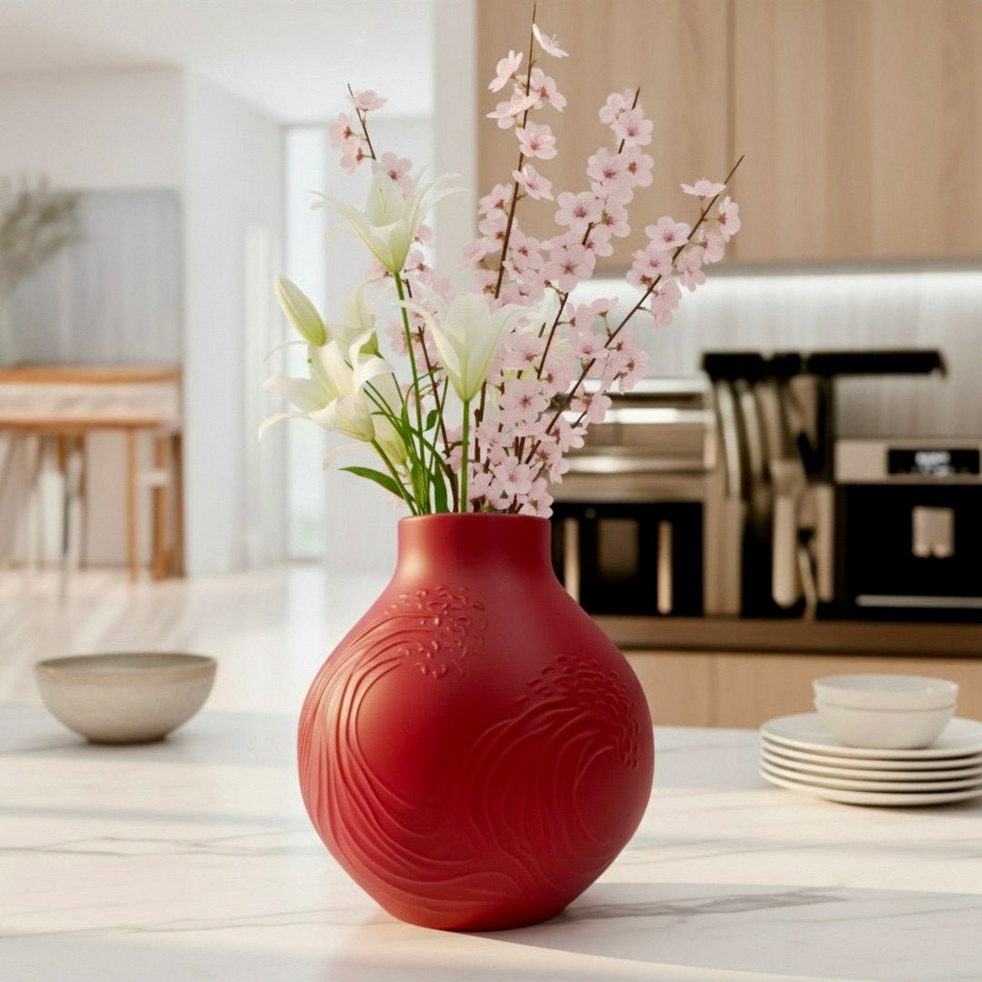 Hokusai Wave Vase Japanese Art Inspired Home Decor Centerpiece 8 - inch Ocean Design - PashmationVases