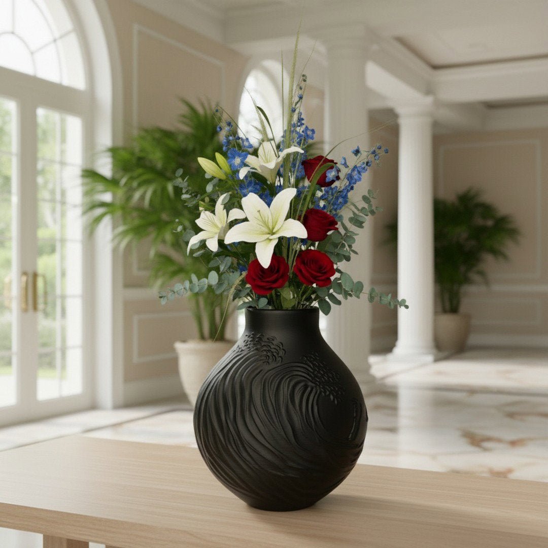 Hokusai Wave Vase Japanese Art Inspired Home Decor Centerpiece 8 - inch Ocean Design - PashmationVases