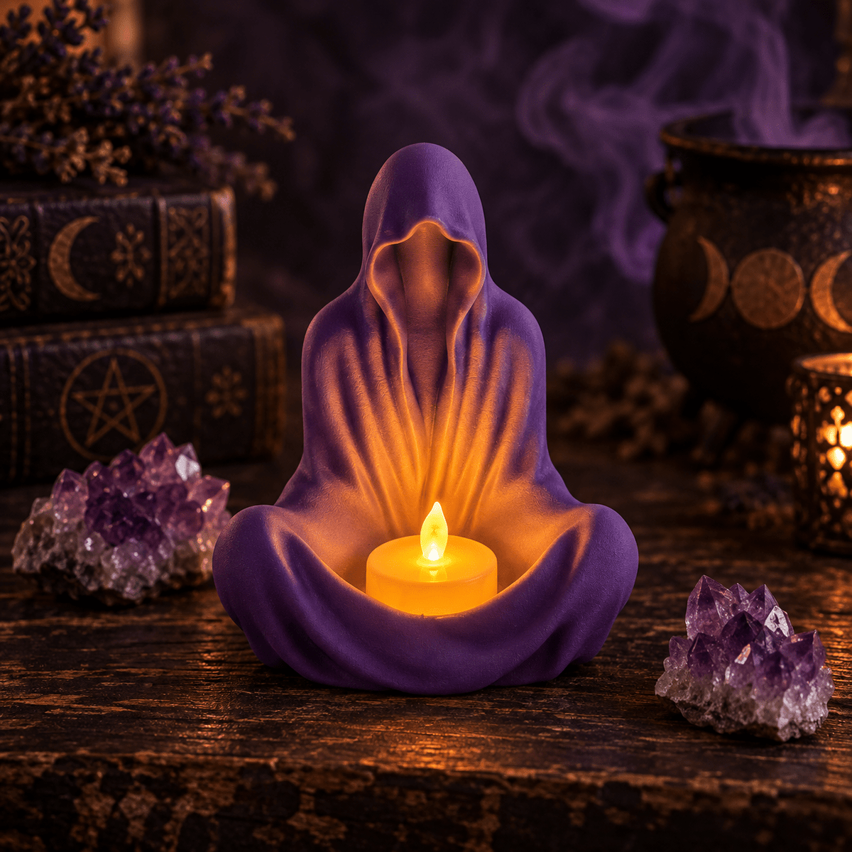 Hooded Phantom Tealight Holder, Faceless Cloaked Figure Candle Holder, Gothic Decor, Dark Academia, Witchy Halloween Home Decor by Pashmation