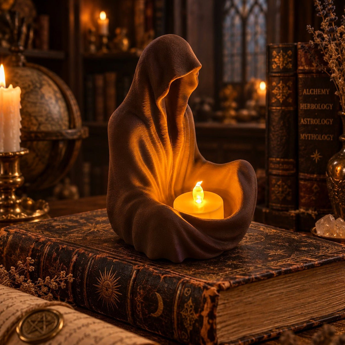 Hooded Phantom Tealight Holder, Faceless Cloaked Figure Candle Holder, Gothic Decor, Dark Academia, Witchy Halloween Home Decor by Pashmation