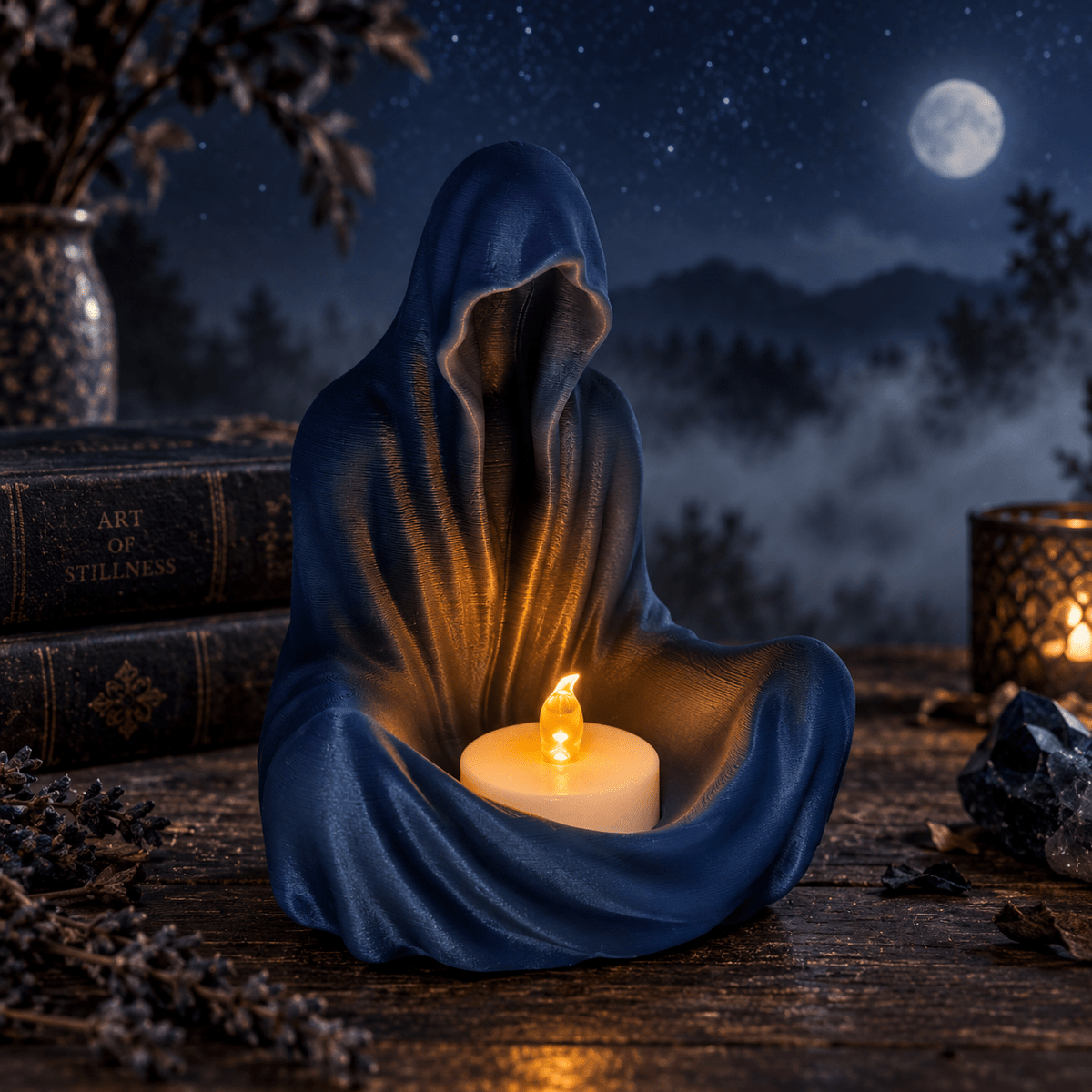 Hooded Phantom Tealight Holder, Faceless Cloaked Figure Candle Holder, Gothic Decor, Dark Academia, Witchy Halloween Home Decor by Pashmation