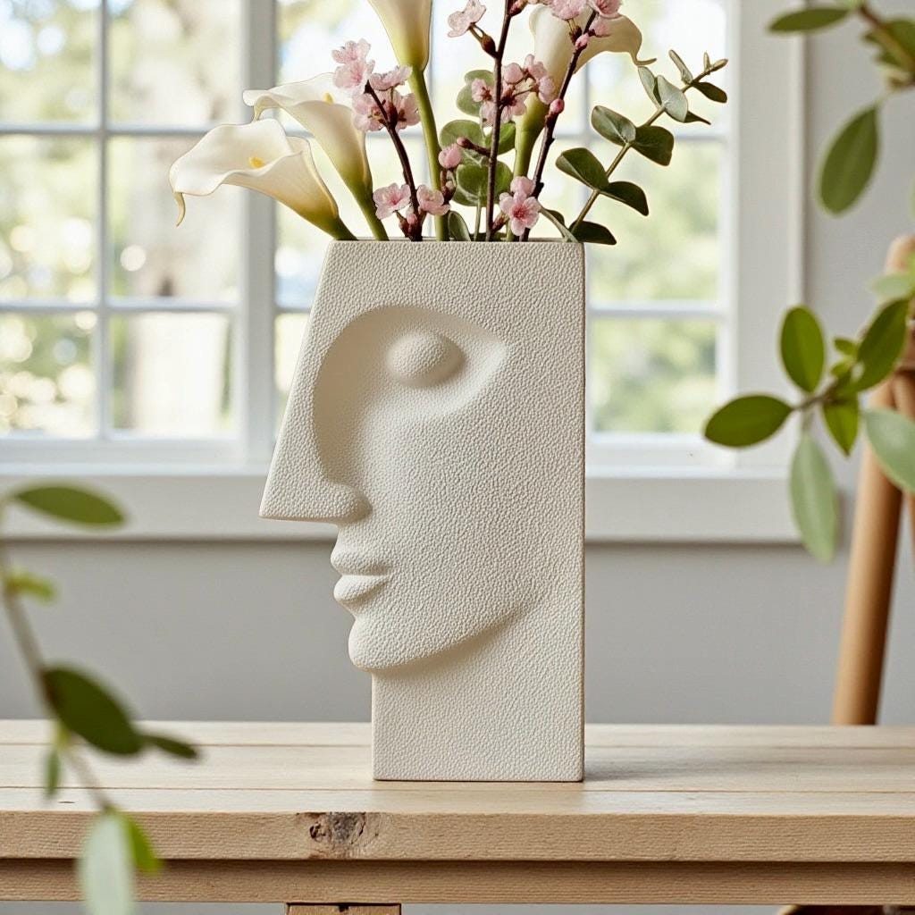 Contempo Face Vase, 3D Printed Sculpture, Minimalist Home Decor