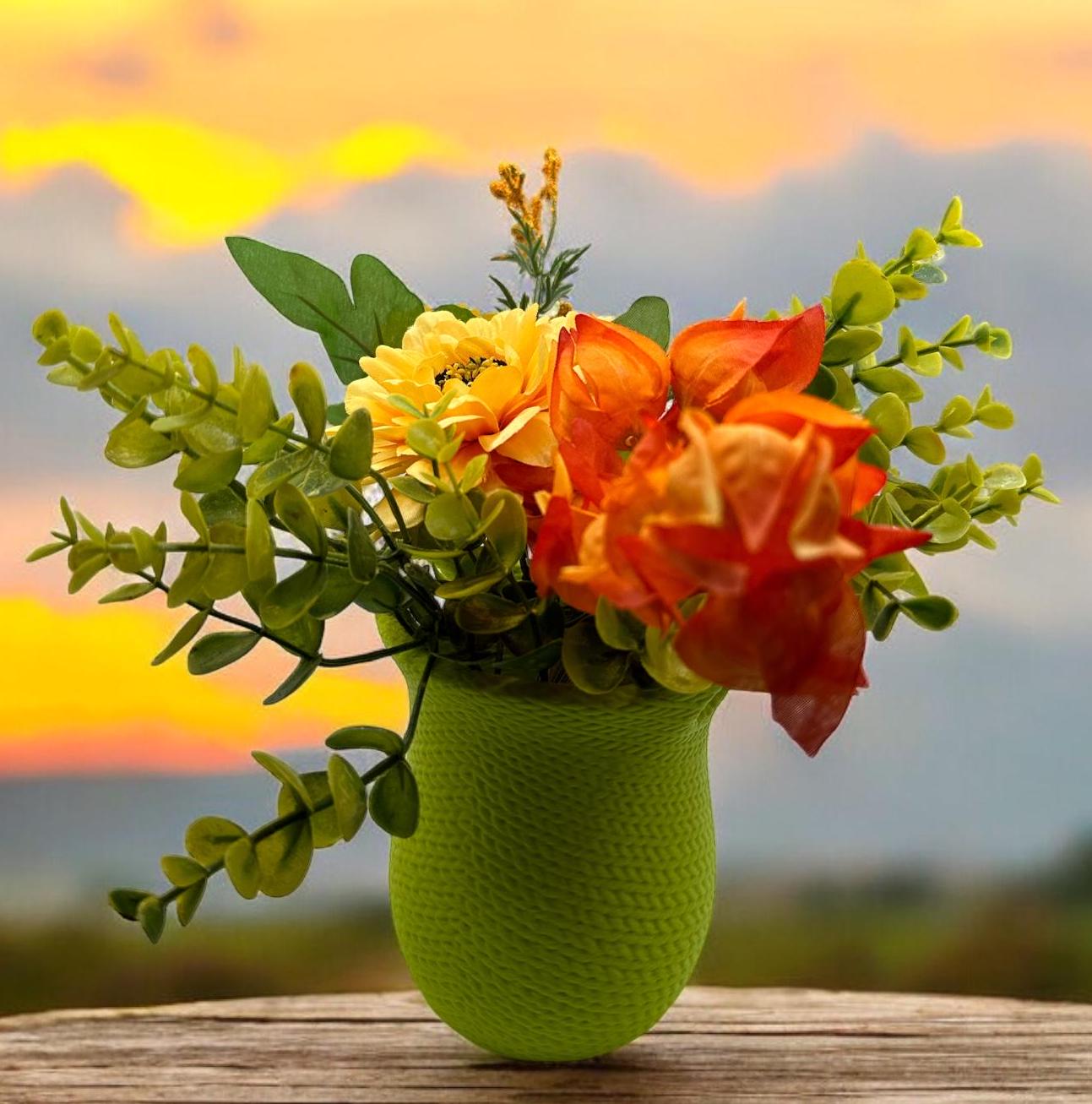 Lime Green Jute Basket Planter styled with succulent – woven texture indoor pot