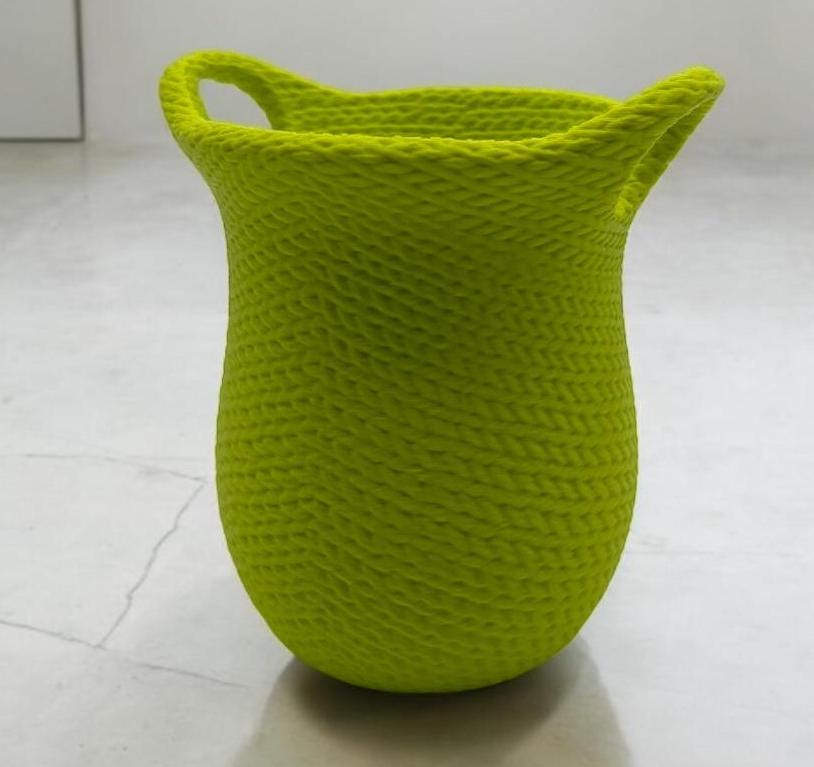 Lime Green Jute Basket Planter styled with succulent – woven texture indoor pot