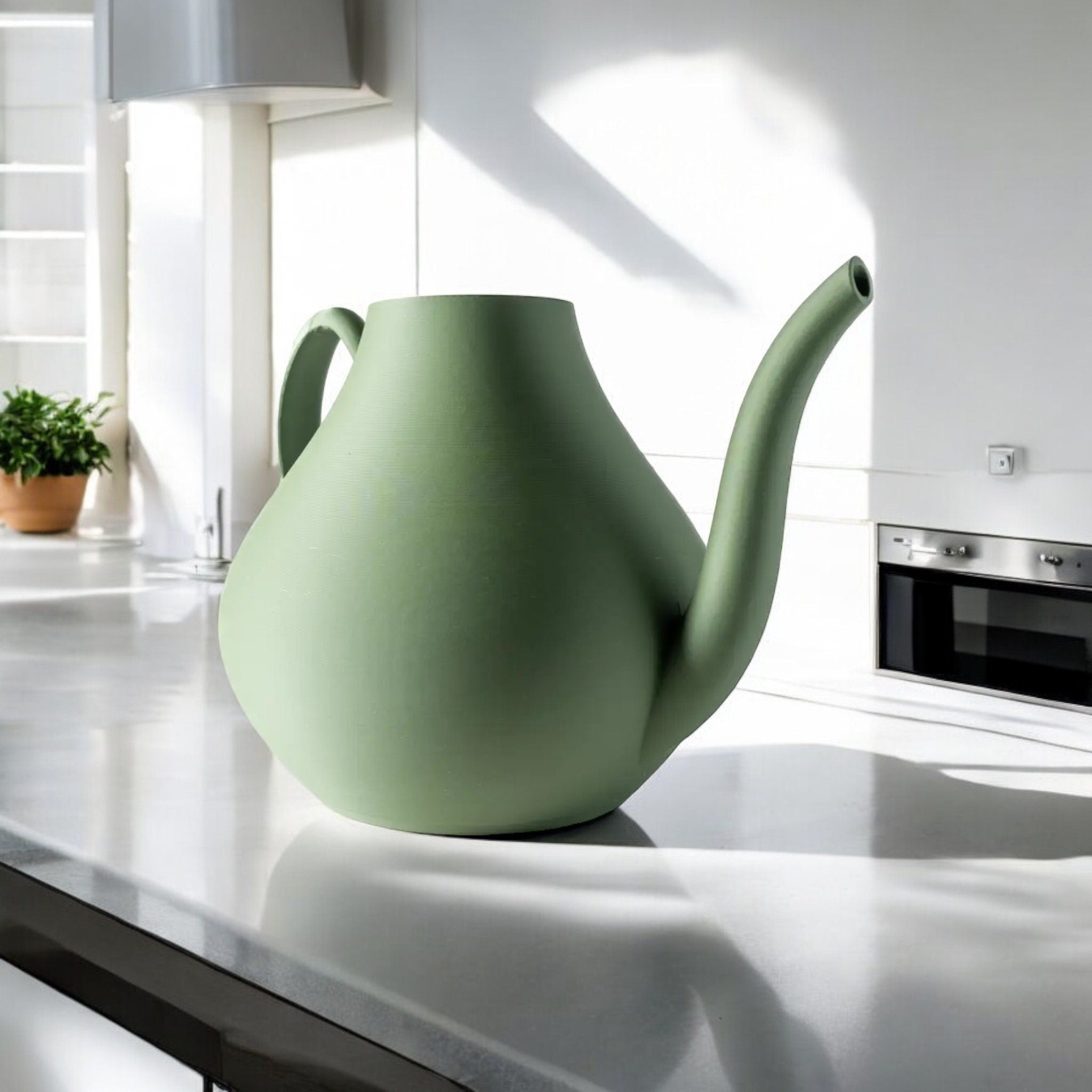Purple Modern Watering Can styled with houseplants – modern sculptural watering can