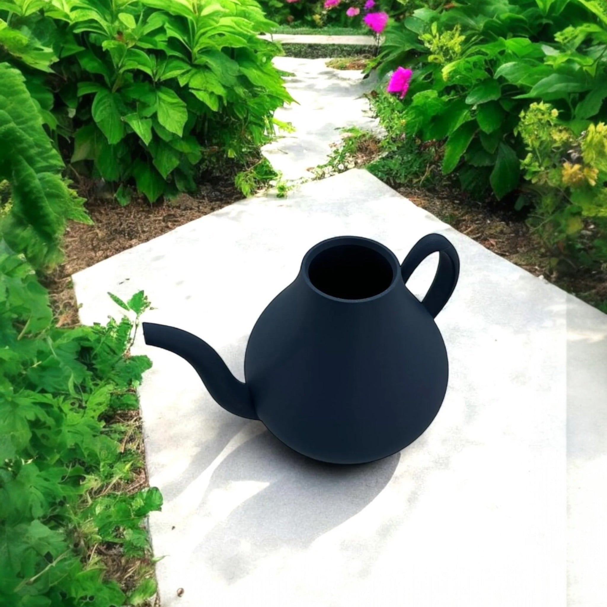Black Modern Watering Can with cactus – modern sculptural indoor watering can