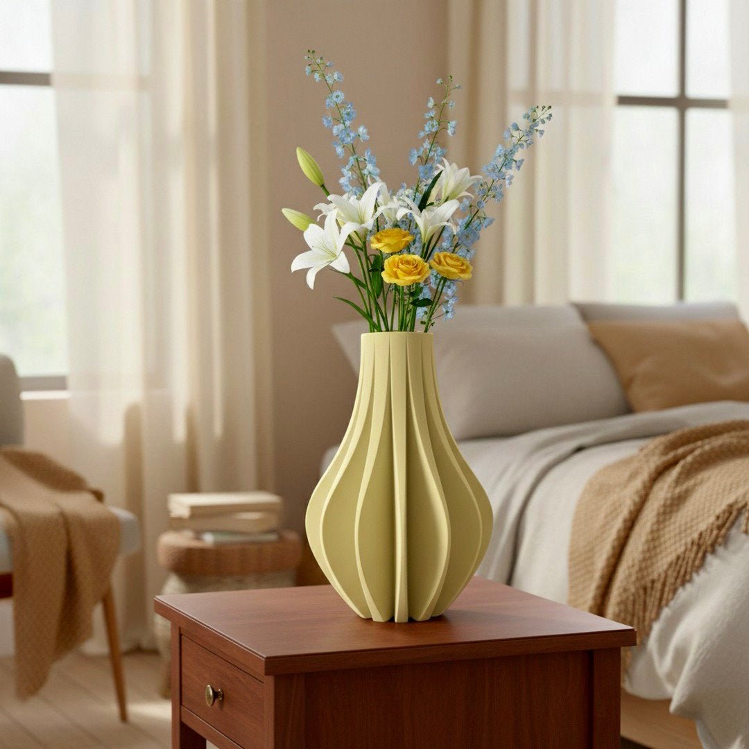 Modern Fluted Flower Vase, Minimalist Home Decor, Elegant Centerpiece - PashmationVases