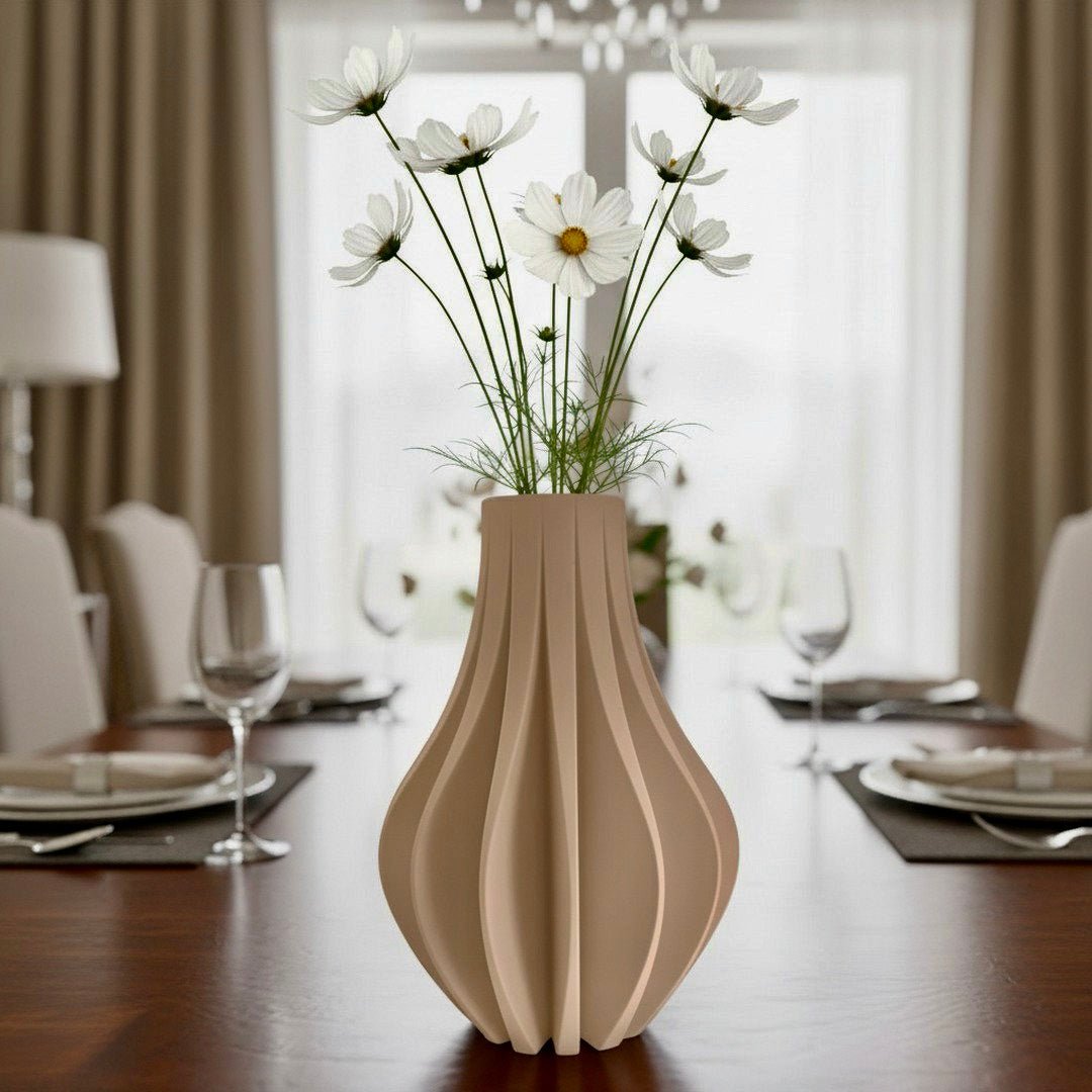 Modern Fluted Flower Vase, Minimalist Home Decor, Elegant Centerpiece - PashmationVases