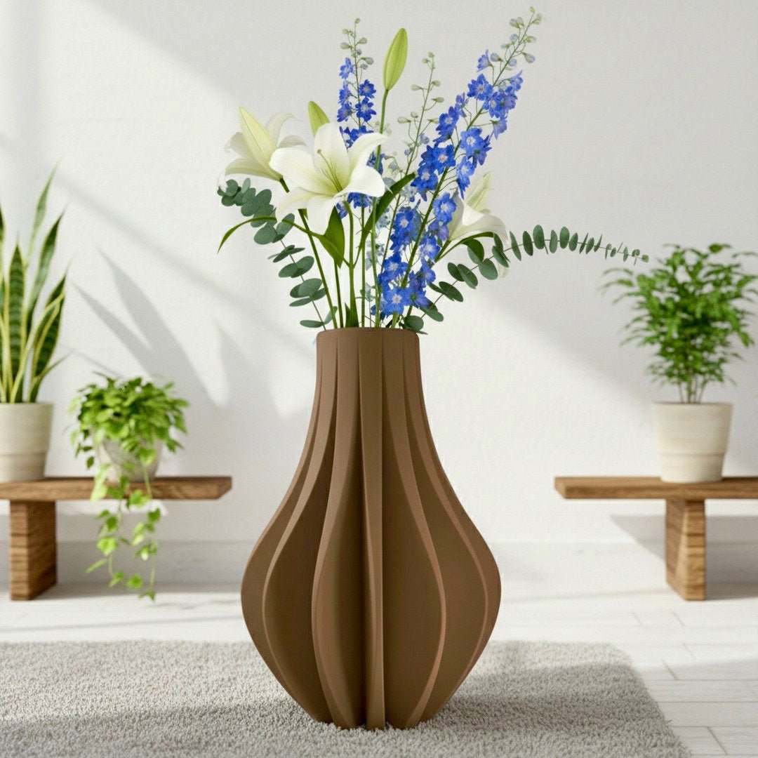 Modern Fluted Flower Vase, Minimalist Home Decor, Elegant Centerpiece - PashmationVases