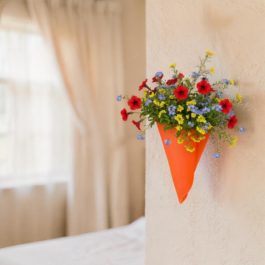 Orange vertical wall napkin wall vase displayed as modern wall decor by Pashmation