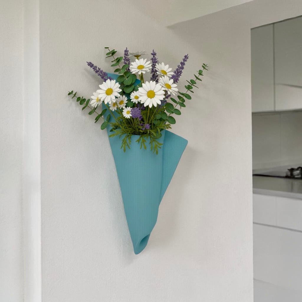 Blue vertical wall napkin wall vase displayed as modern wall decor by Pashmation