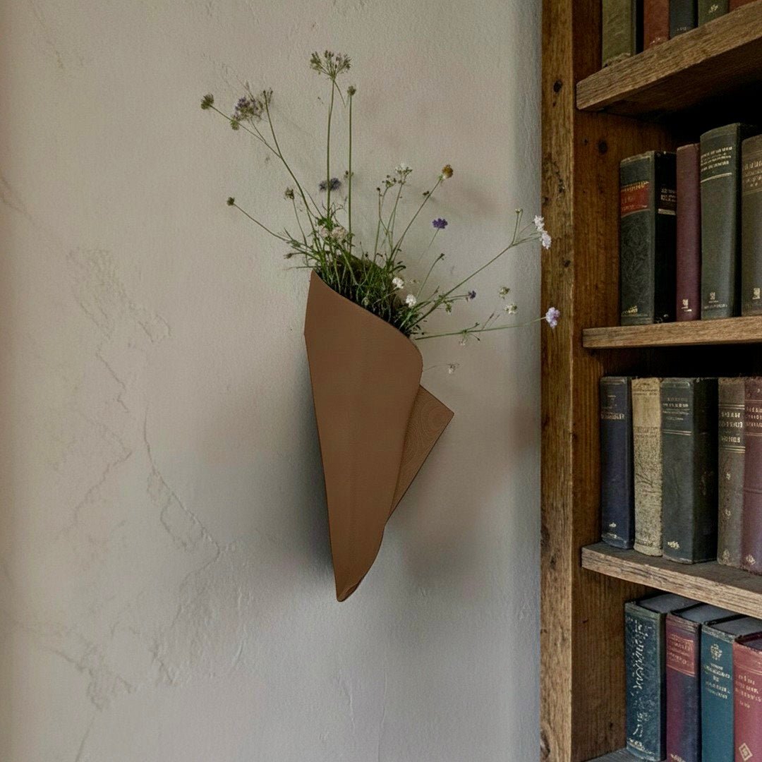 Brown vertical wall planter displayed as modern wall decor by Pashmation
