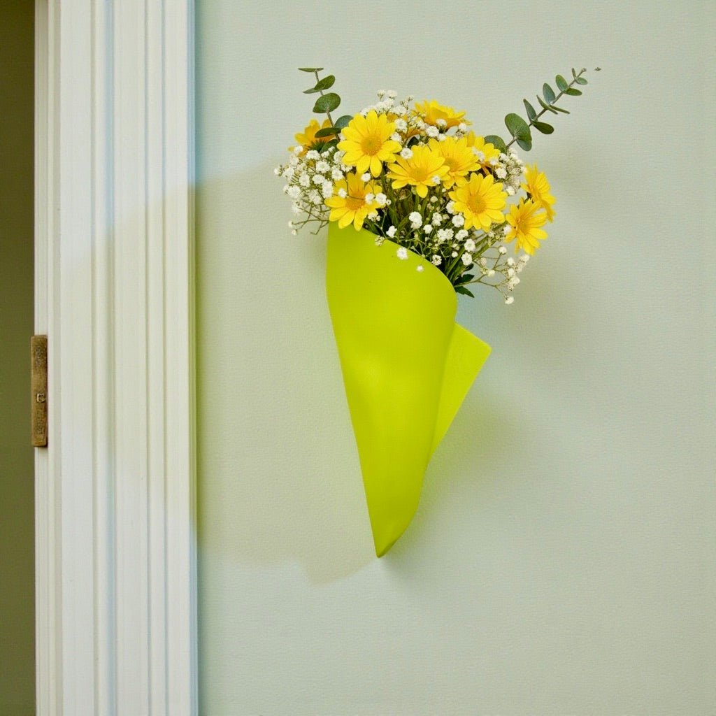 Lime Green vertical wall planter displayed as modern wall decor by Pashmation