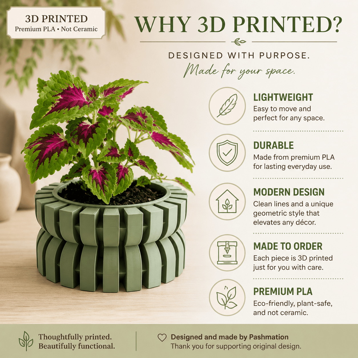 Modern Planter with Saucer | Griva by Pashmation