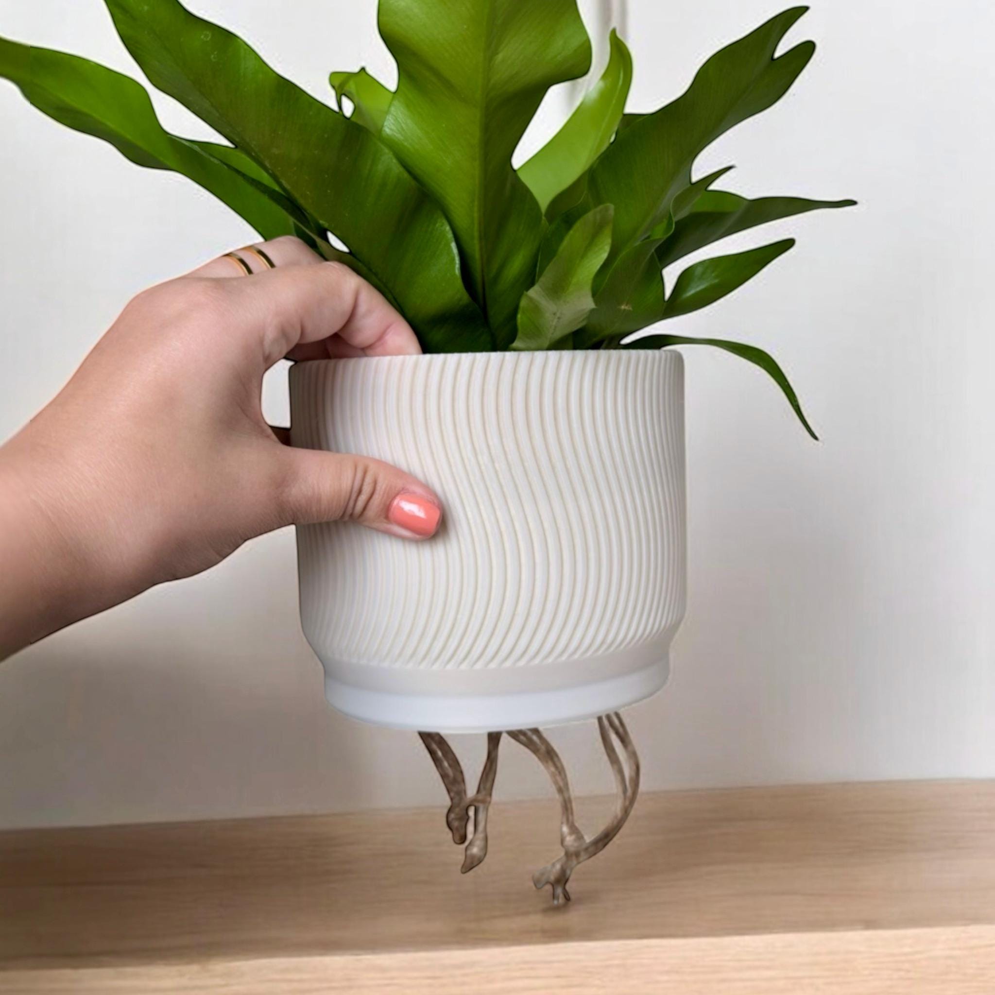 Modern Self Watering Planter Eco - Friendly PLA Textured Pot Contemporary Home Garden Decor - PashmationIndoor Planters