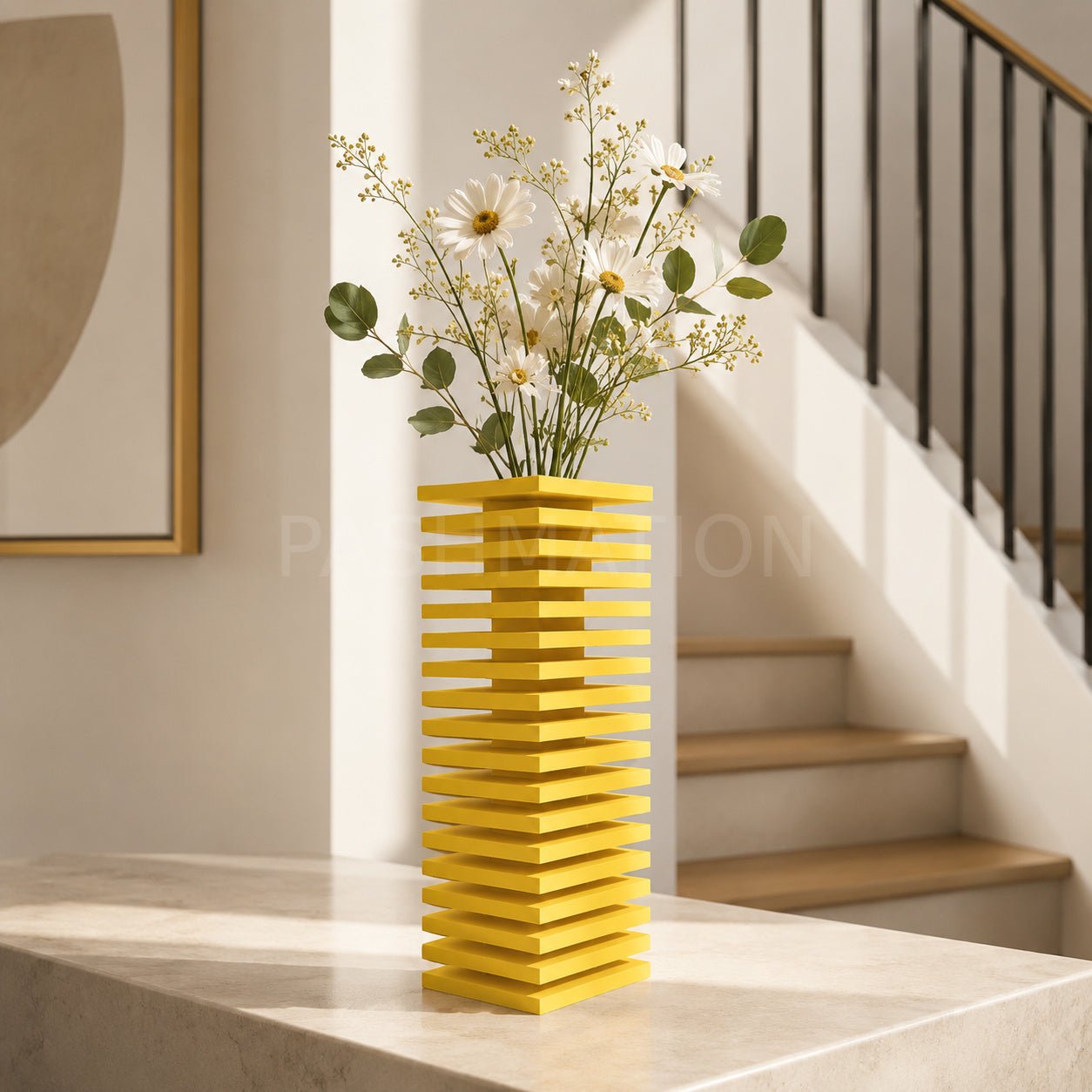 Modern Slatted Vase | Tall Architectural Column Centerpiece by Pashmation