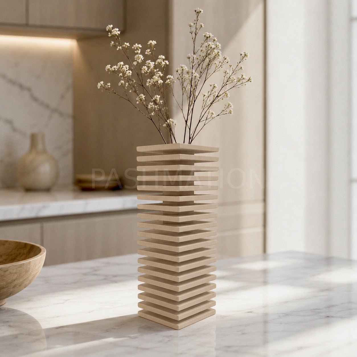 Modern Slatted Vase | Tall Architectural Column Centerpiece by Pashmation