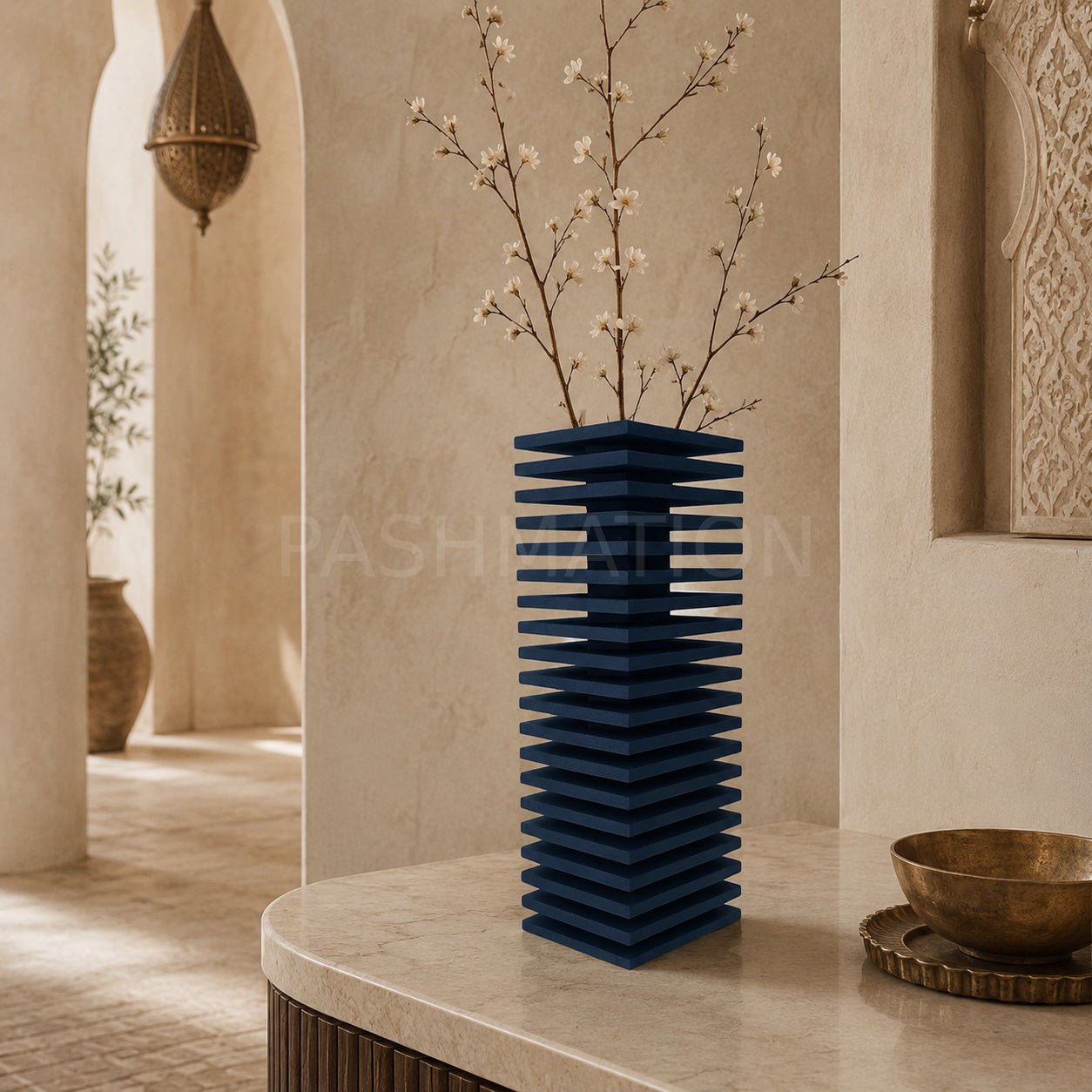 Modern Slatted Vase | Tall Architectural Column Centerpiece by Pashmation