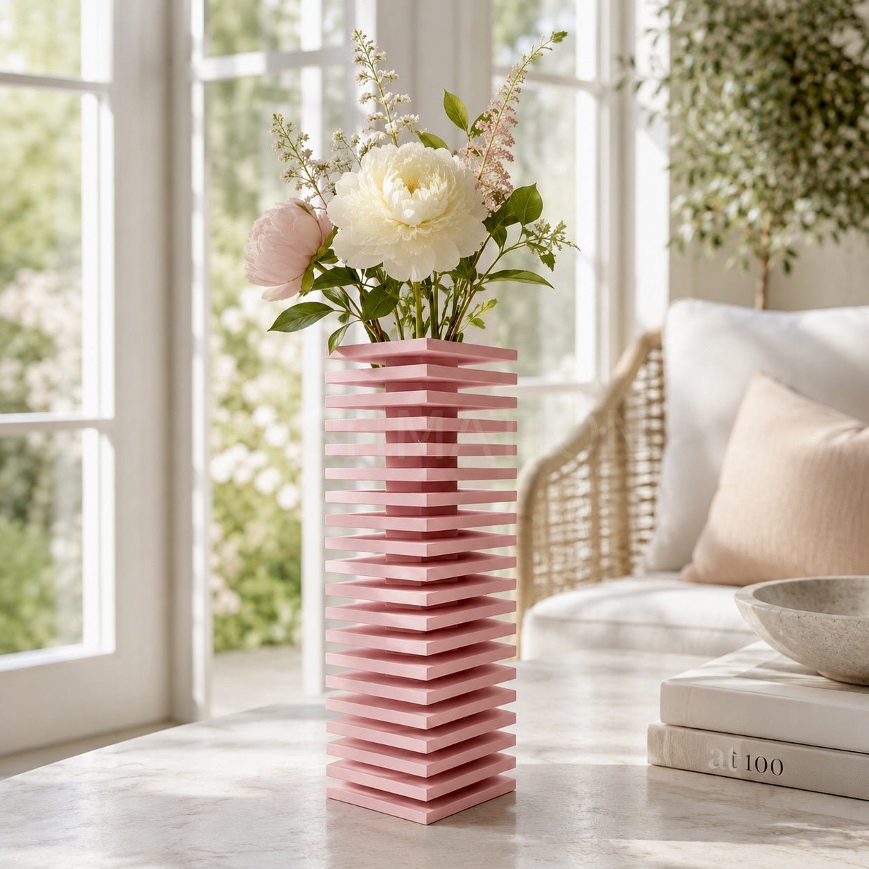 Modern Slatted Vase | Tall Architectural Column Centerpiece by Pashmation