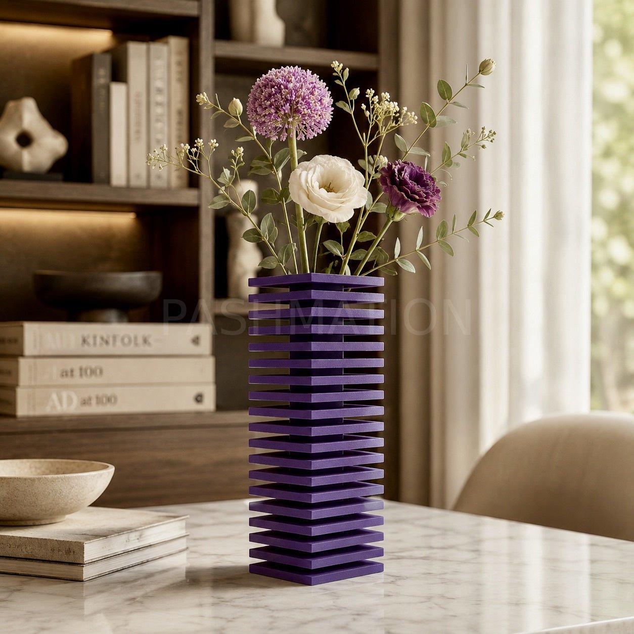 Modern Slatted Vase | Tall Architectural Column Centerpiece by Pashmation