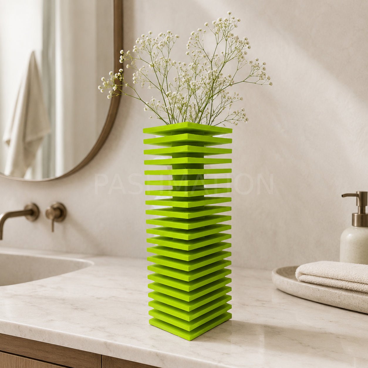 Modern Slatted Vase | Tall Architectural Column Centerpiece by Pashmation