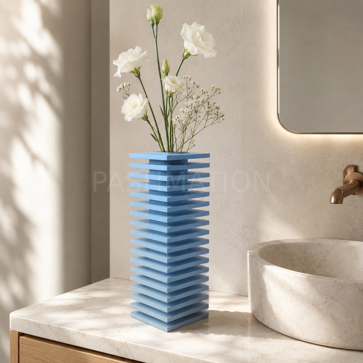 Modern Slatted Vase | Tall Architectural Column Centerpiece by Pashmation