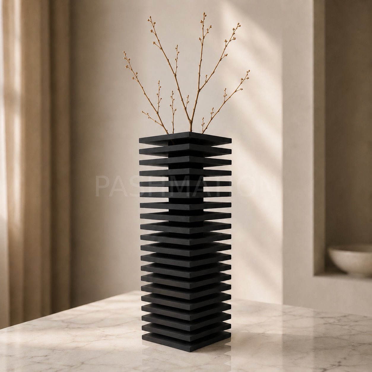 Modern Slatted Vase | Tall Architectural Column Centerpiece by Pashmation