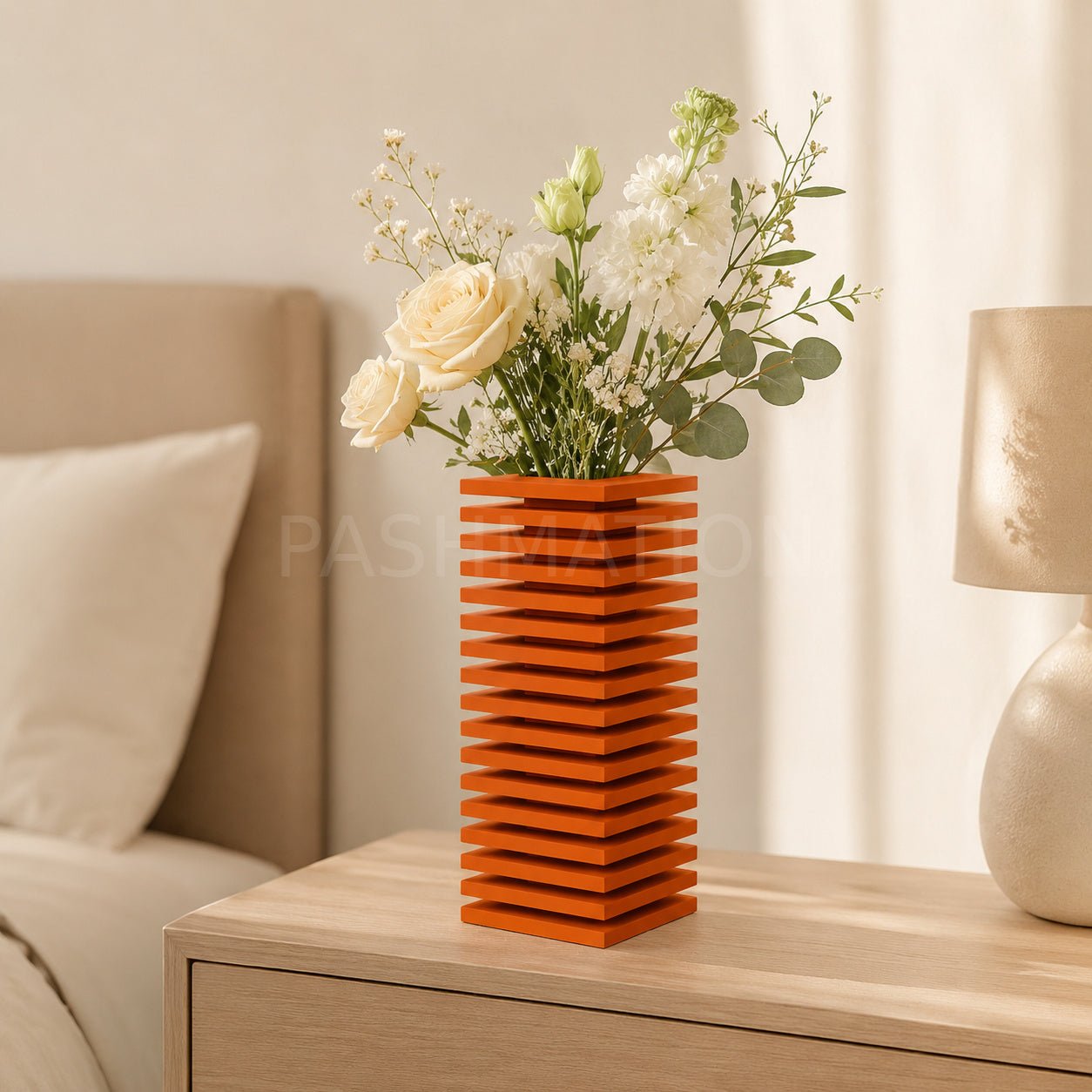 Modern Slatted Vase | Tall Architectural Column Centerpiece by Pashmation