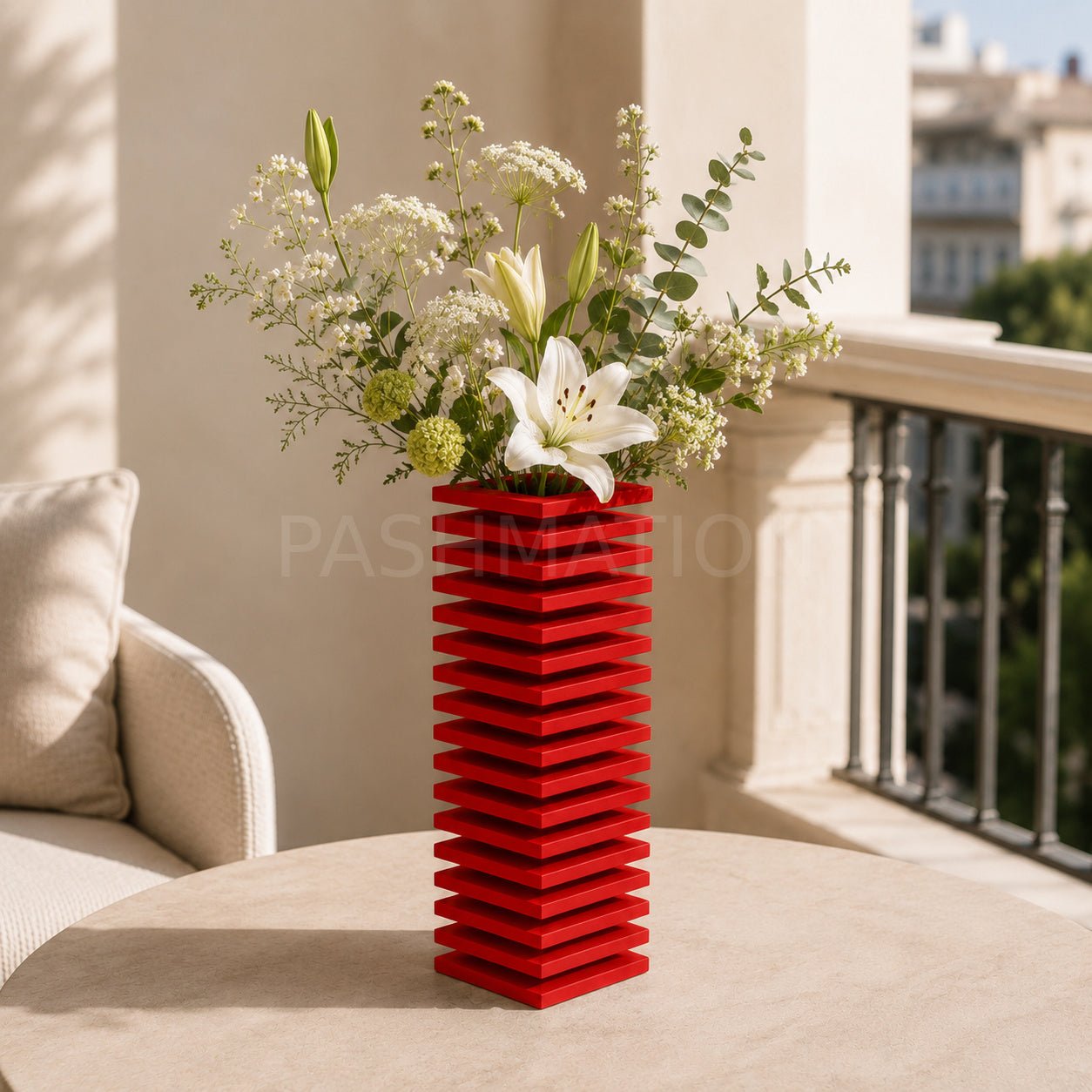 Modern Slatted Vase | Tall Architectural Column Centerpiece by Pashmation