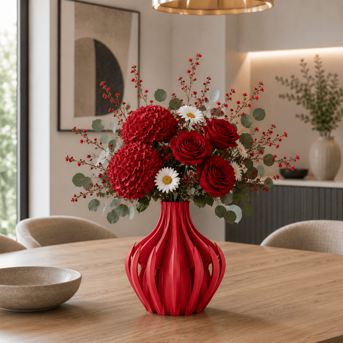 Modern Veno Vase: Vibrant Decorative Flower Centerpiece Holder for Home Decor Black White Printed Elegant Design by Pashmation