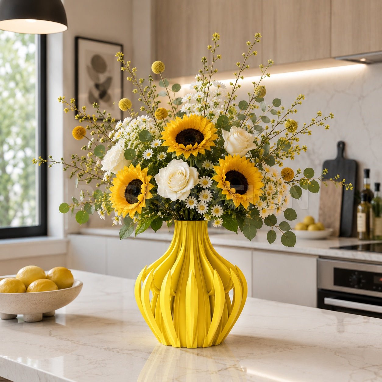 Modern Veno Vase: Vibrant Decorative Flower Centerpiece Holder for Home Decor Black White Printed Elegant Design by Pashmation