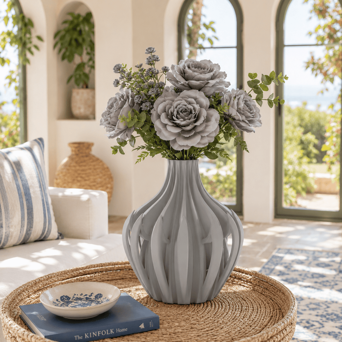 Modern Veno Vase: Vibrant Decorative Flower Centerpiece Holder for Home Decor Black White Printed Elegant Design by Pashmation